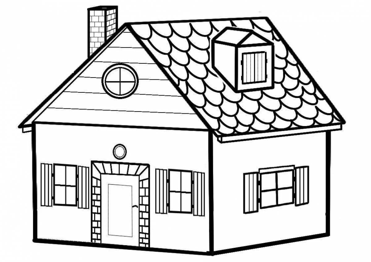 Coloring page cute two-story house