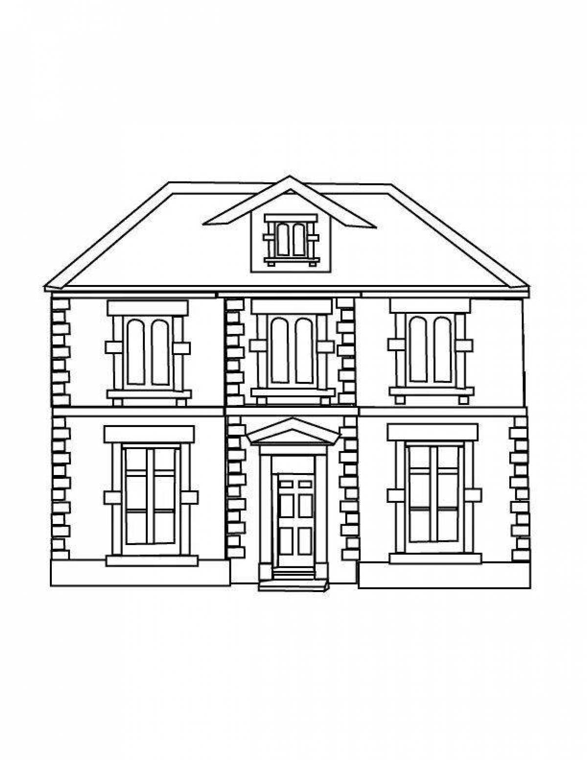 Coloring book of an intriguing two-storey house