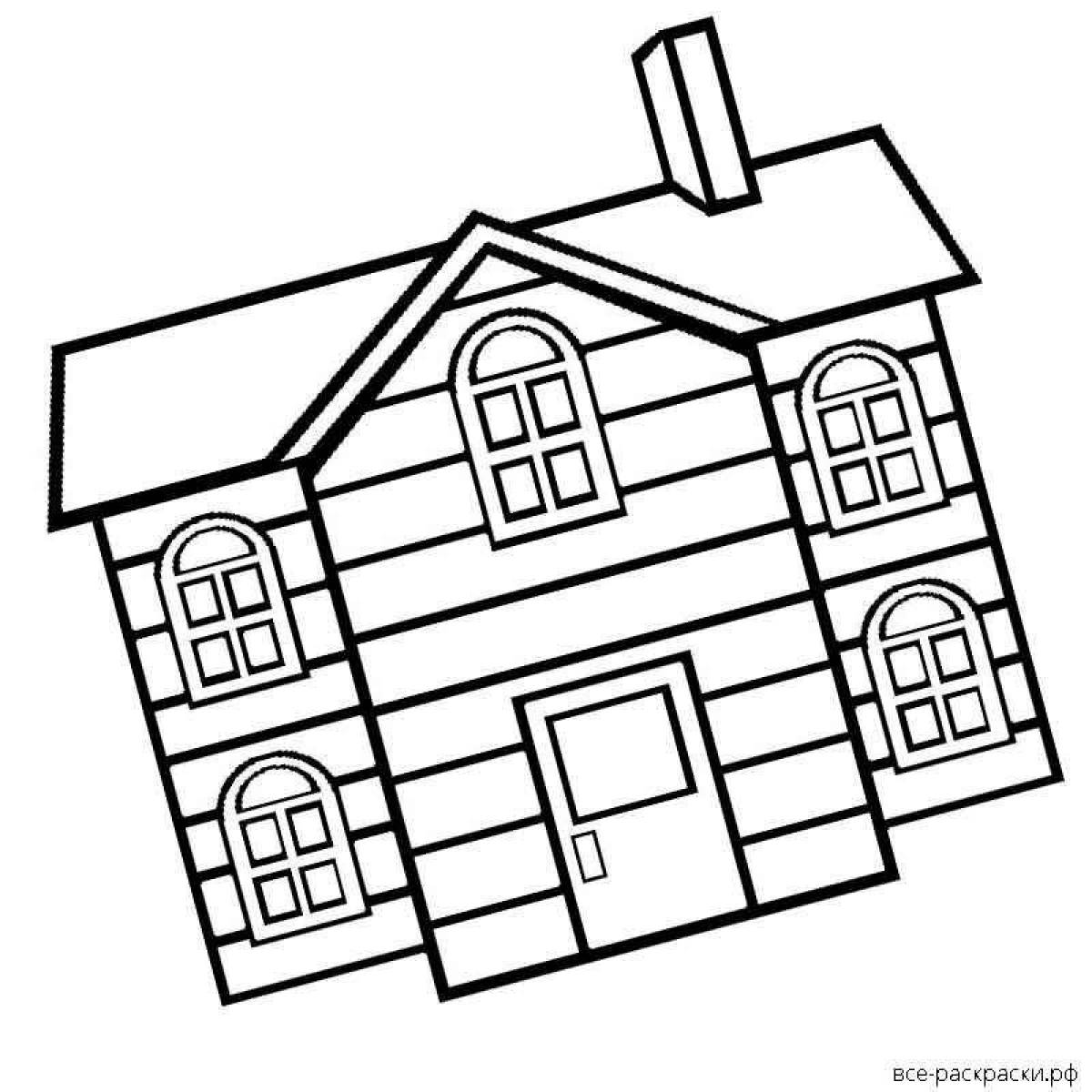 Coloring book artistic two-story house