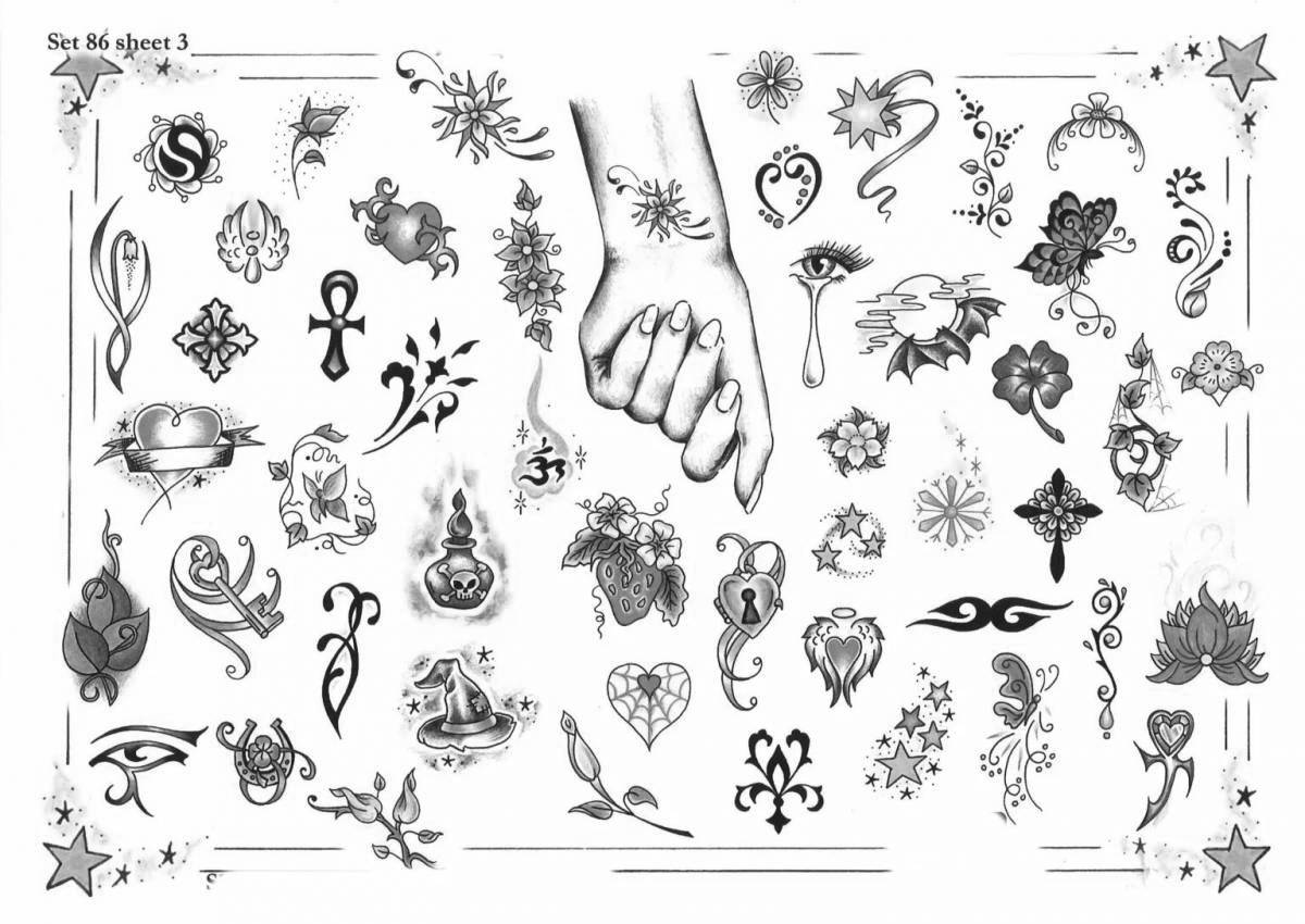 Detailed mini tattoo coloring page