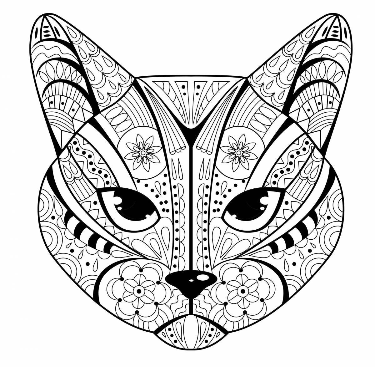 Colourful cat face coloring page