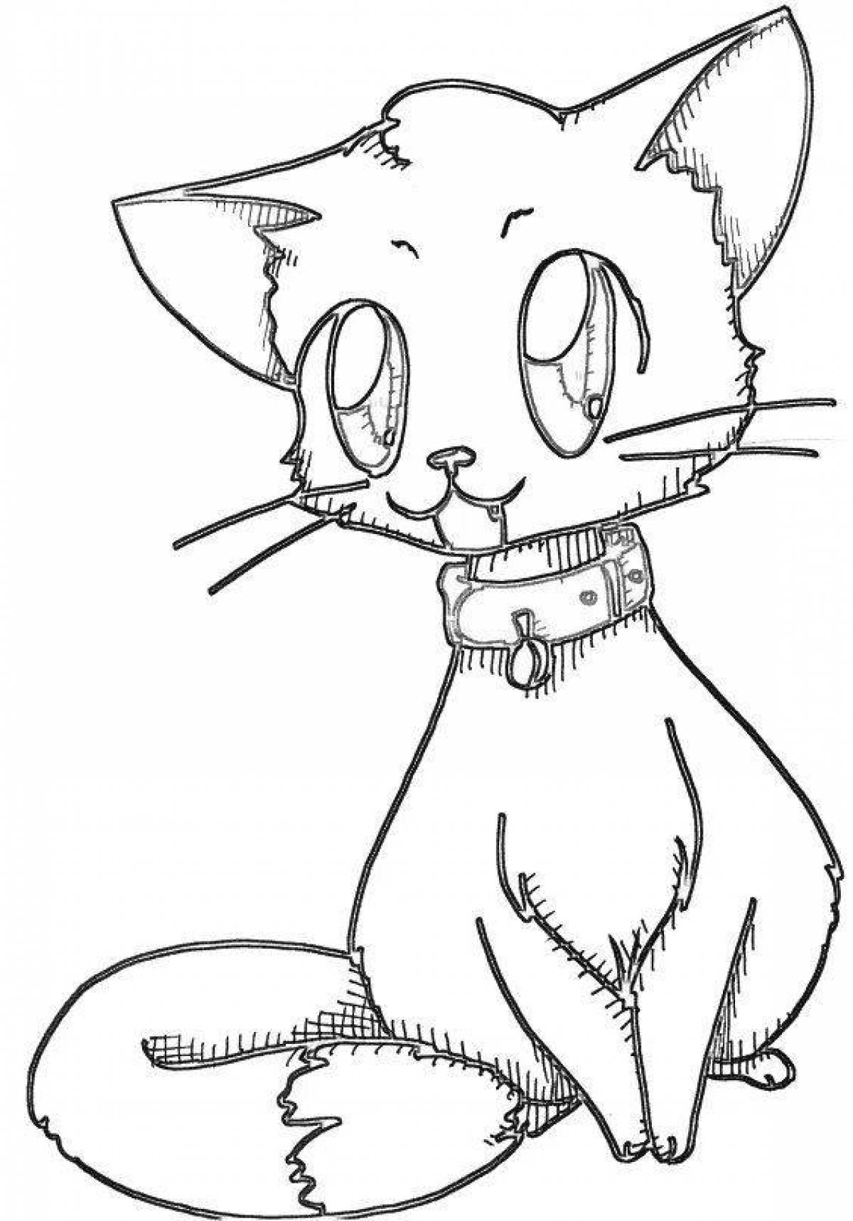 Playful anime cat coloring page