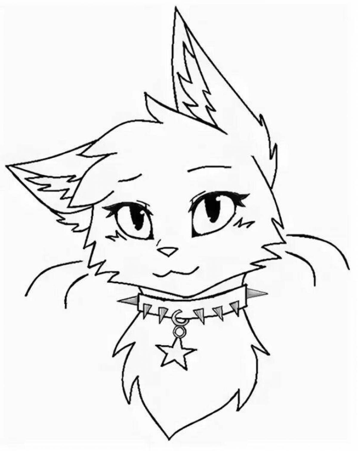Animated anime cat coloring page