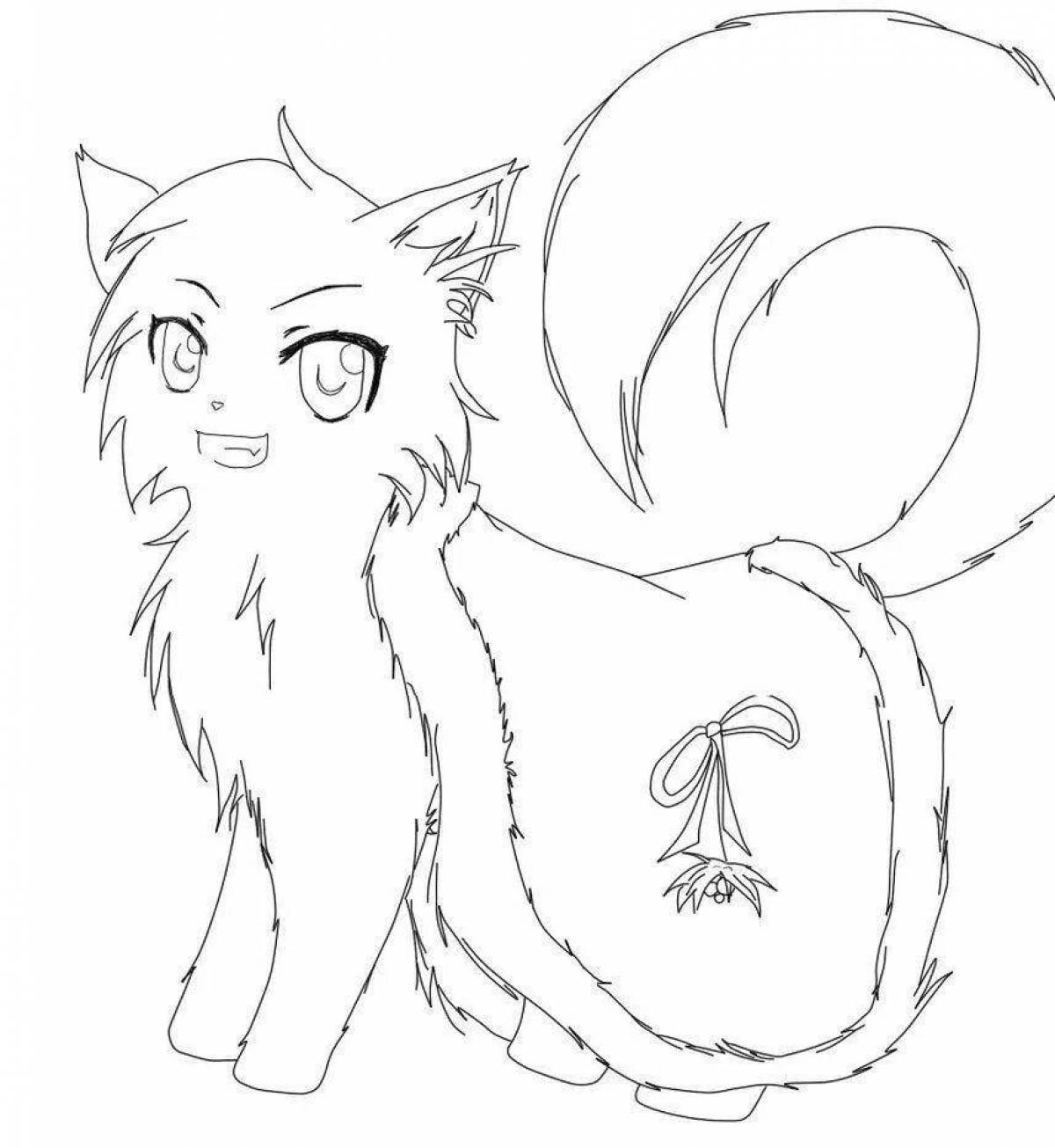 Sparkling anime cat coloring page