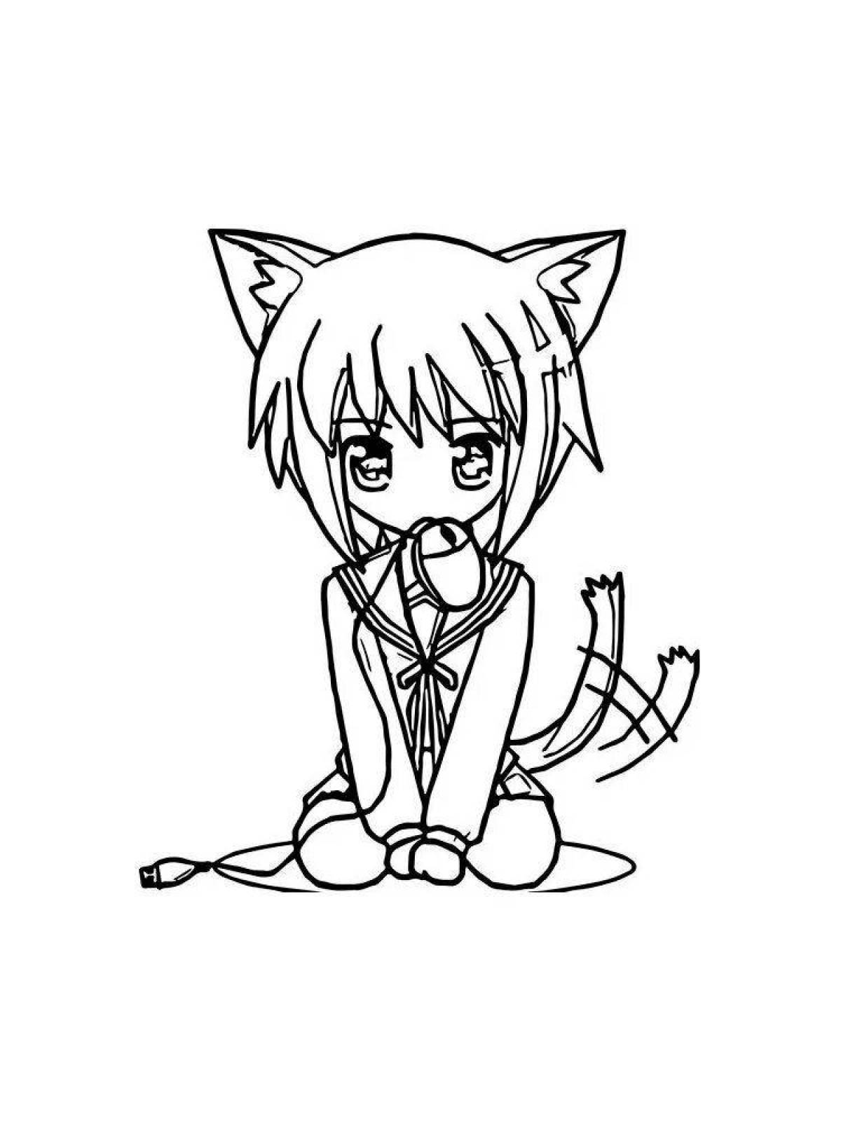 Раскраска «выразительный аниме-кошка»