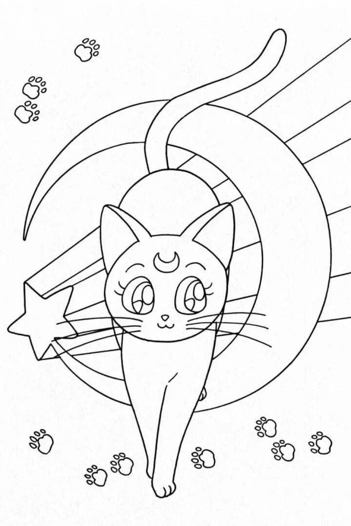 Очаровательная аниме-кошка раскраска