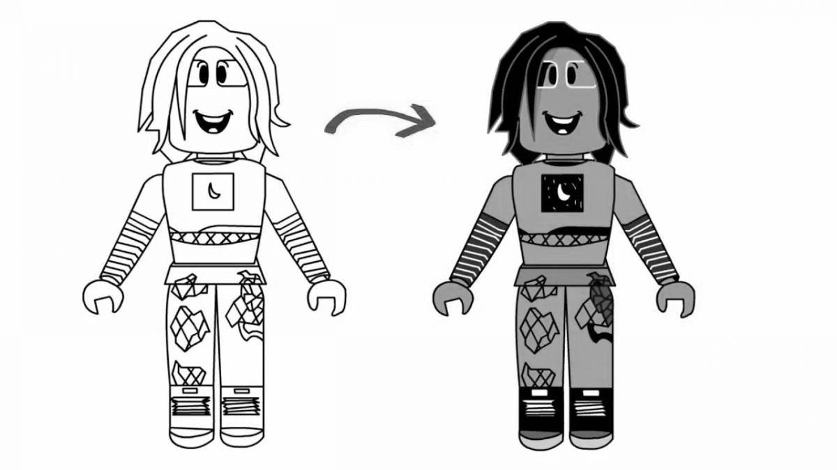 Roblox character coloring page with color splatter