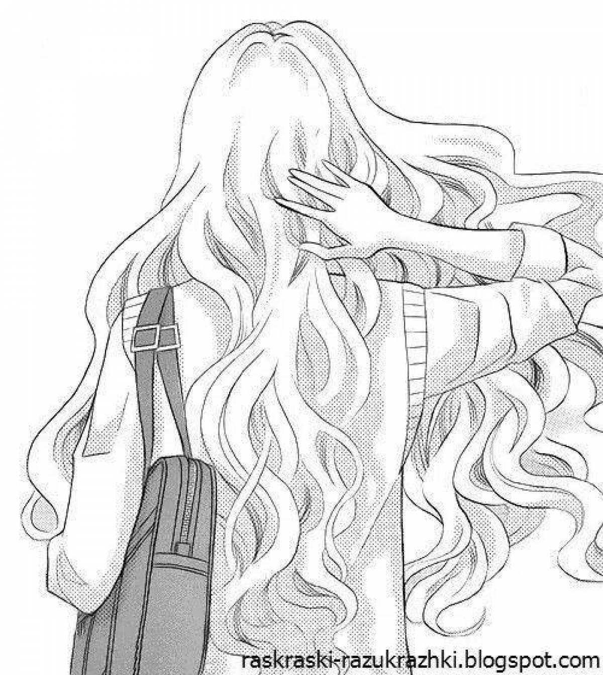 Удлиненный рисунок. Девушка с длинными волосами рисунок. Раскраска девочки с длинными волосами. Девушка с длинными волосами рисунок карандашом.