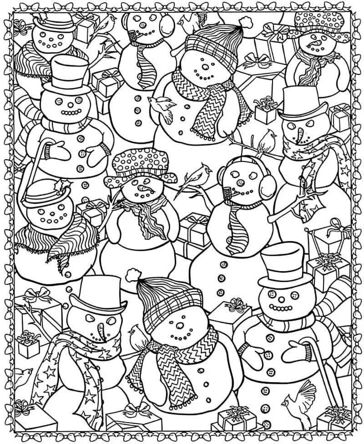 Coloring book charming snowman antistress