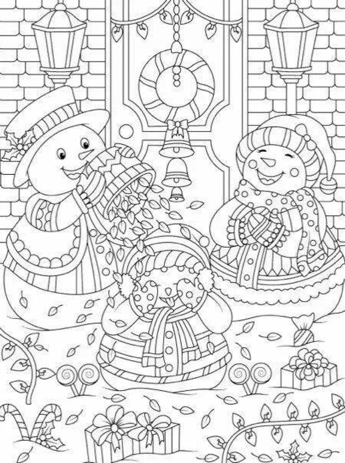 Colorful snowman antistress coloring book