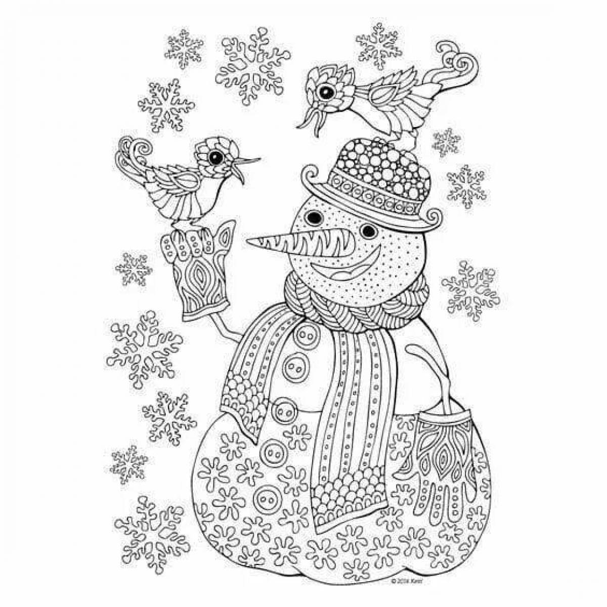 Coloring book ecstatic snowman antistress
