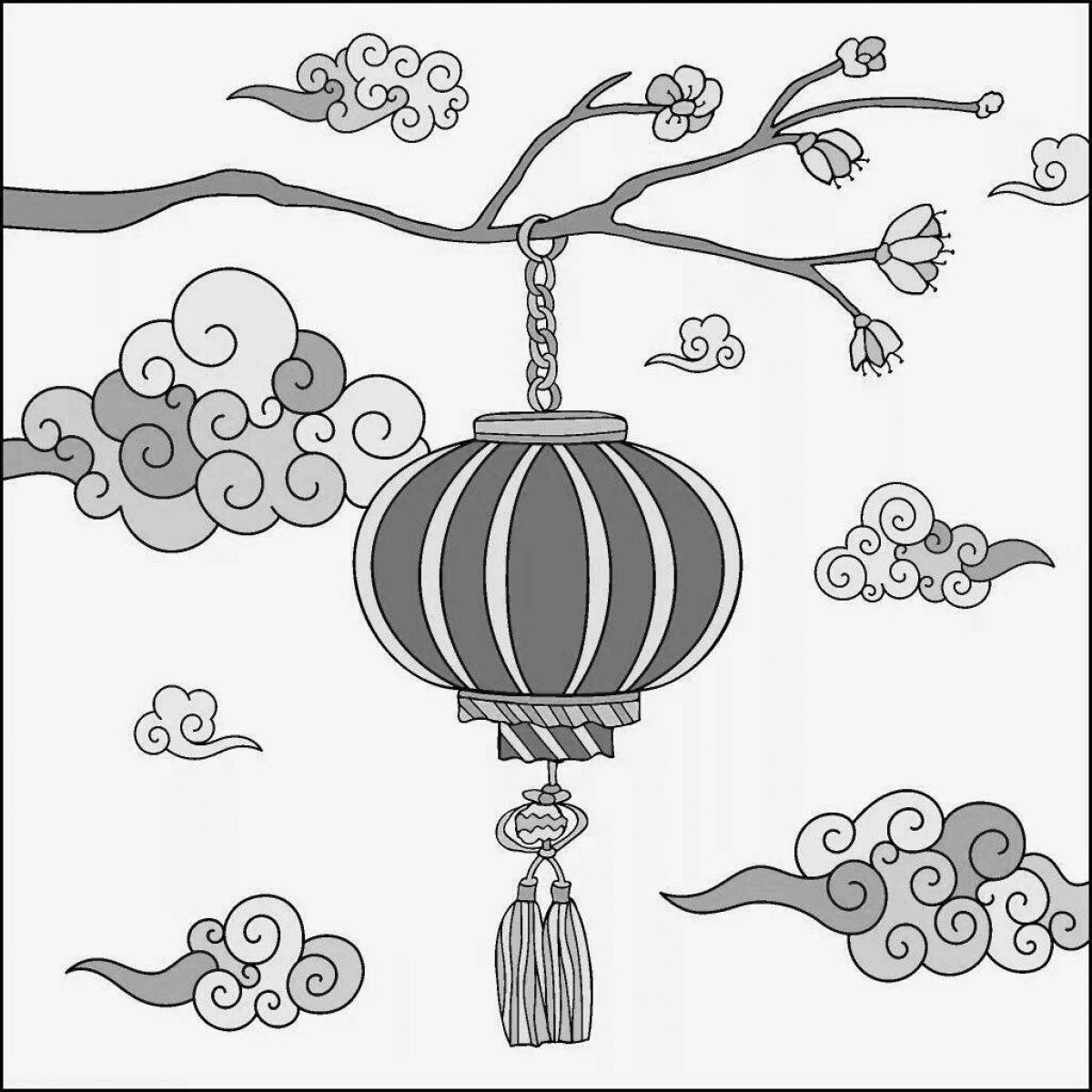 Раскраска праздничный китайский фонарик