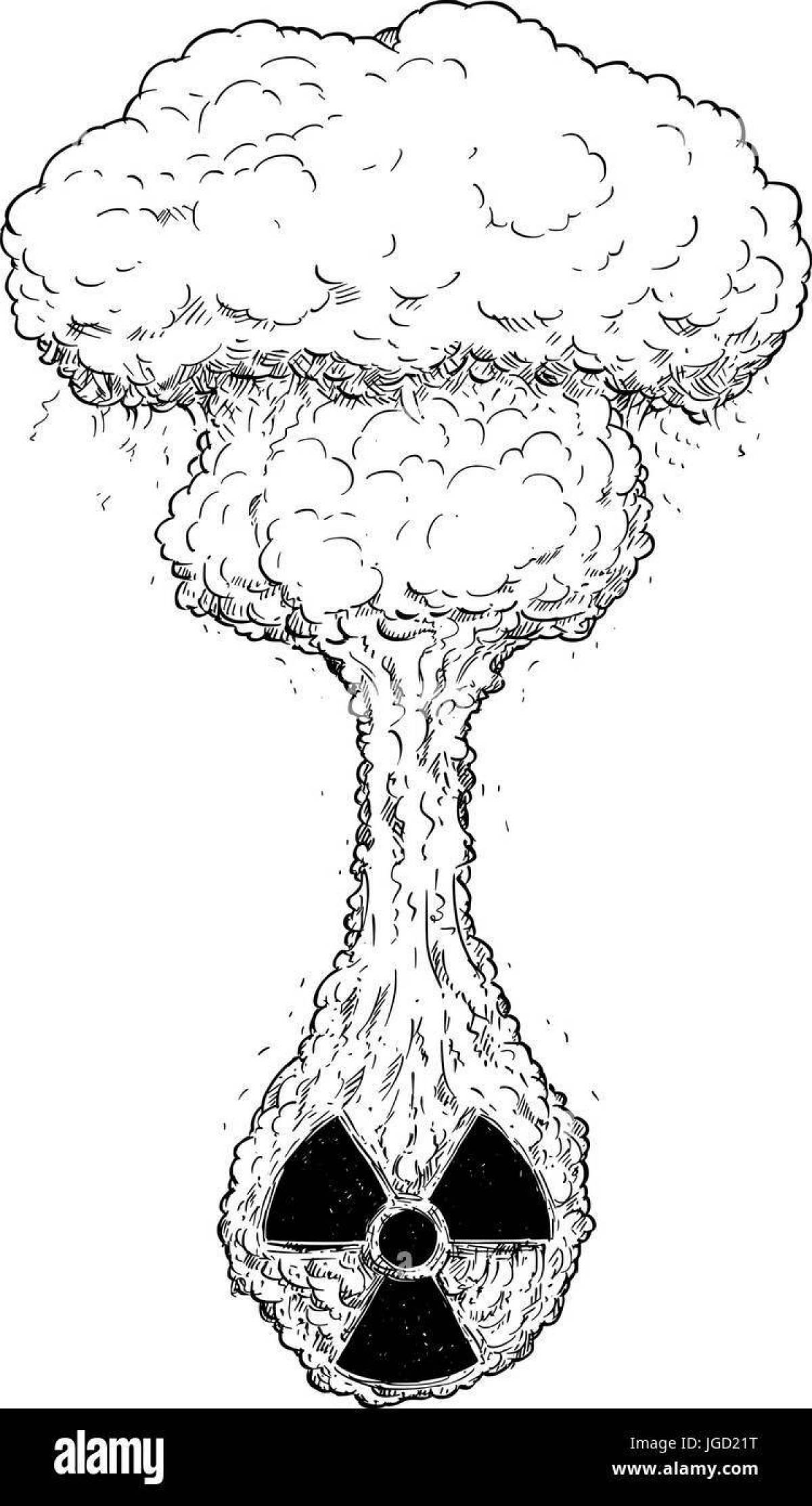 Замысловатая страница раскраски ядерной бомбы