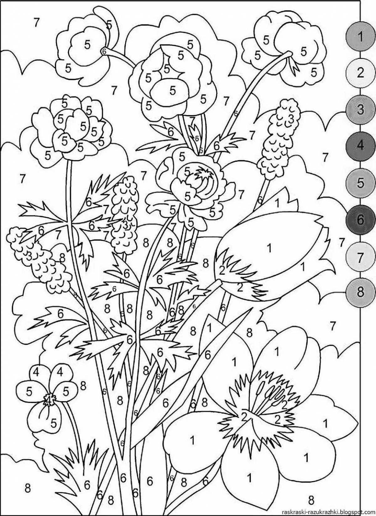 Coloring page of numbers with color splashes