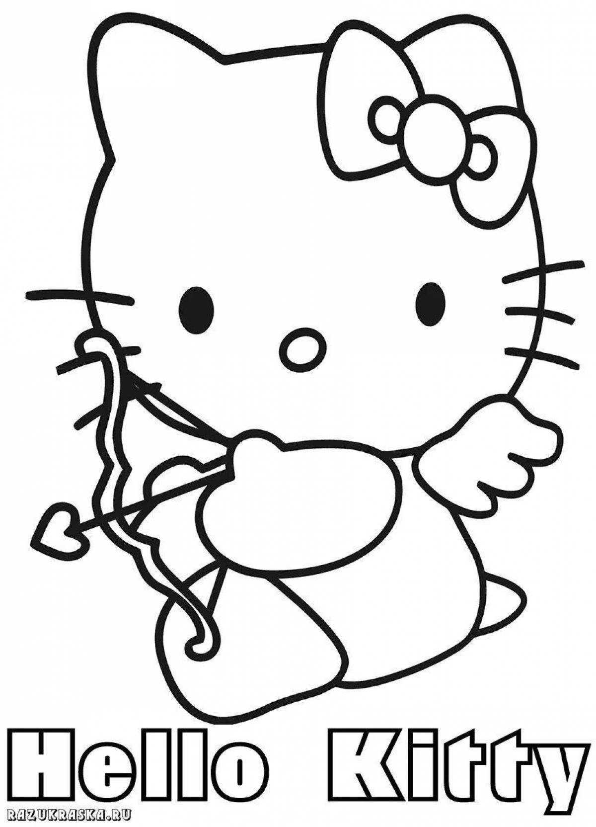 Happy hello kitty coloring page