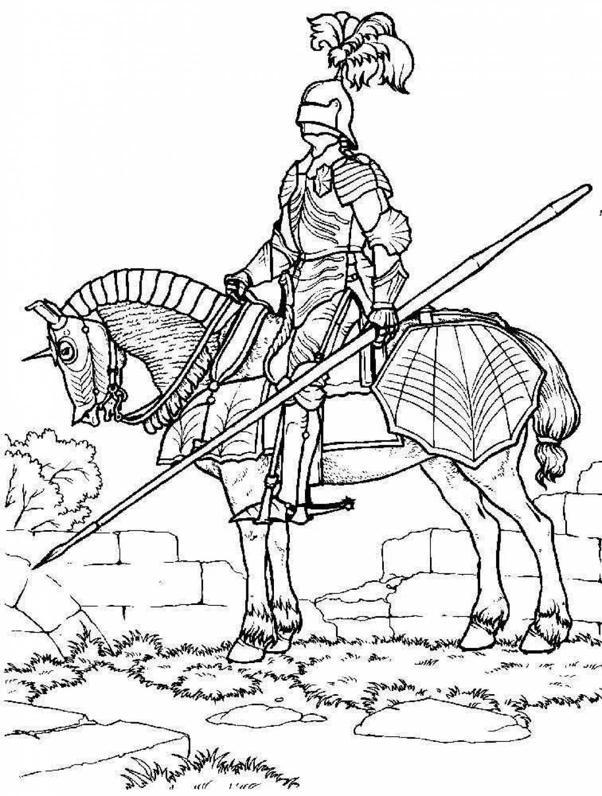 Величественная раскраска рыцарь на коне