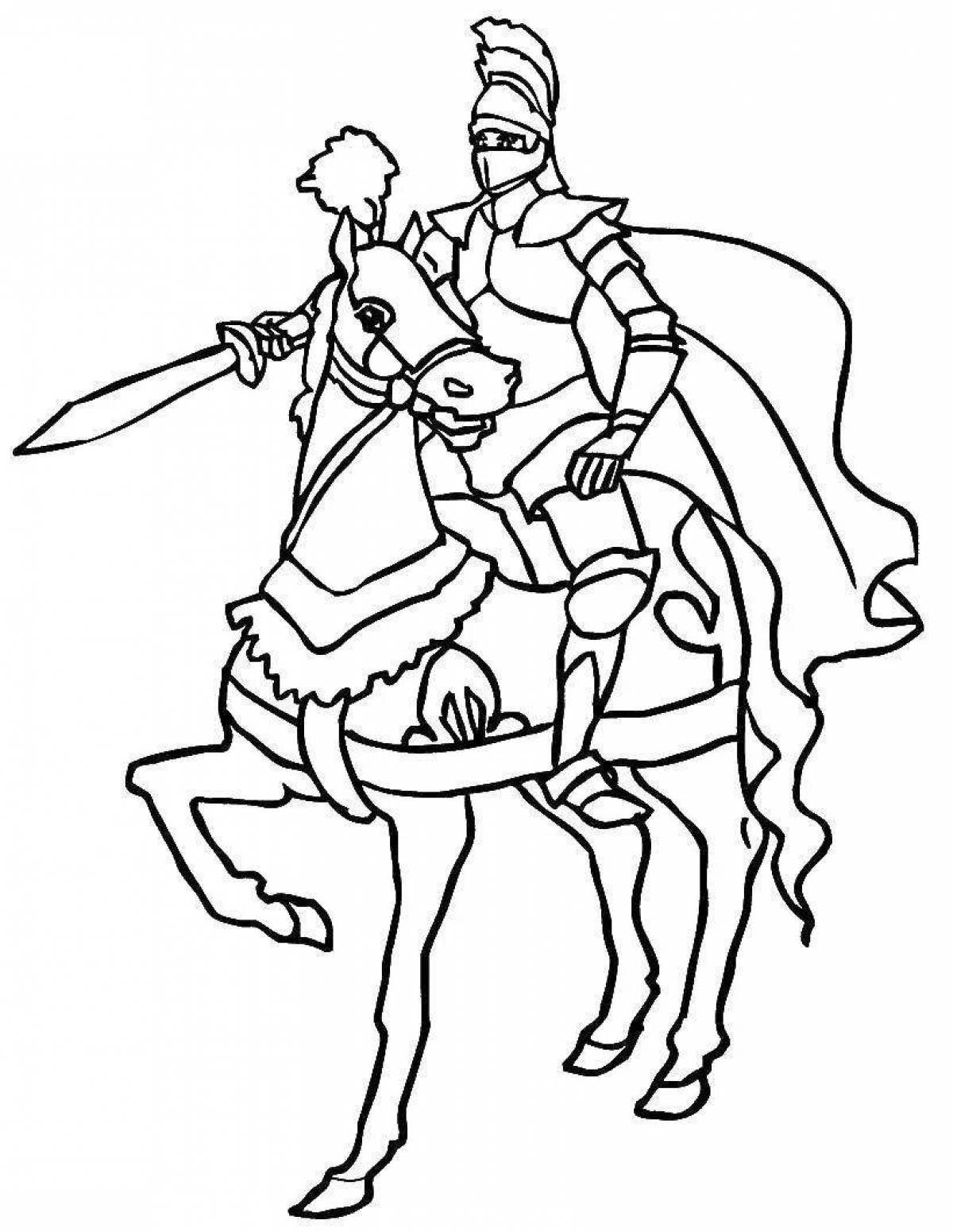 Valorous coloring knight on horseback