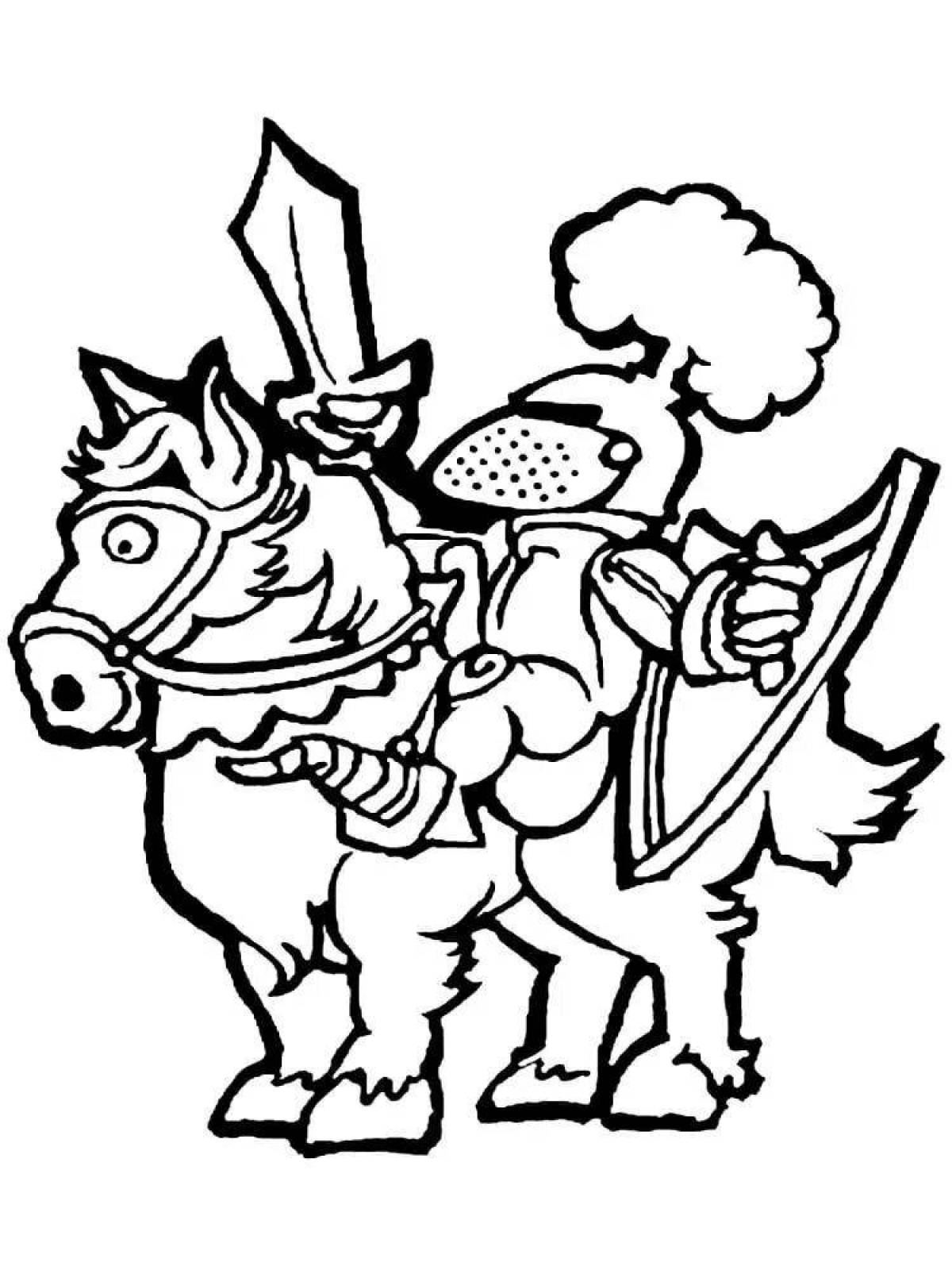 Great coloring book knight on horseback
