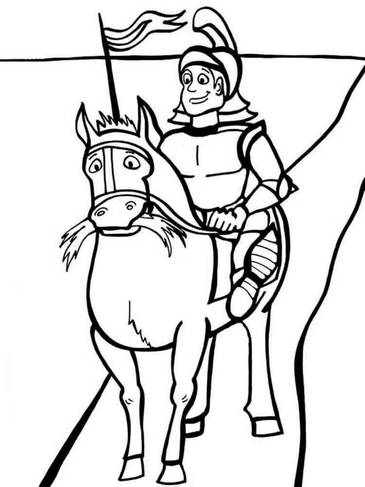 Large coloring book knight on horseback