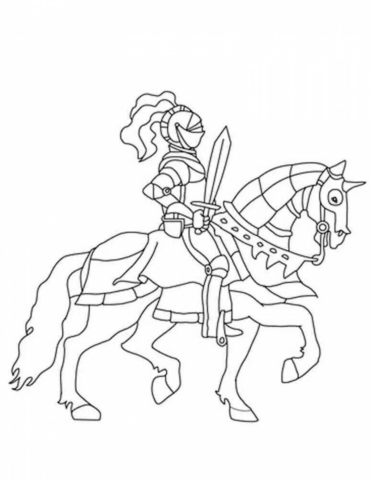 Impressive coloring book knight on horseback