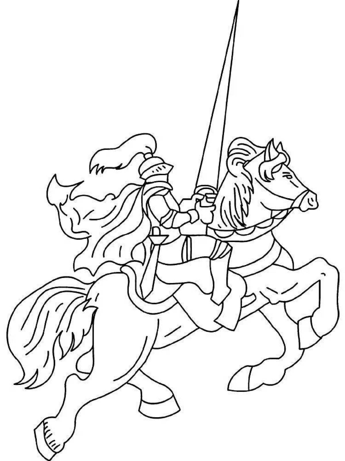 Dashing coloring knight on horseback
