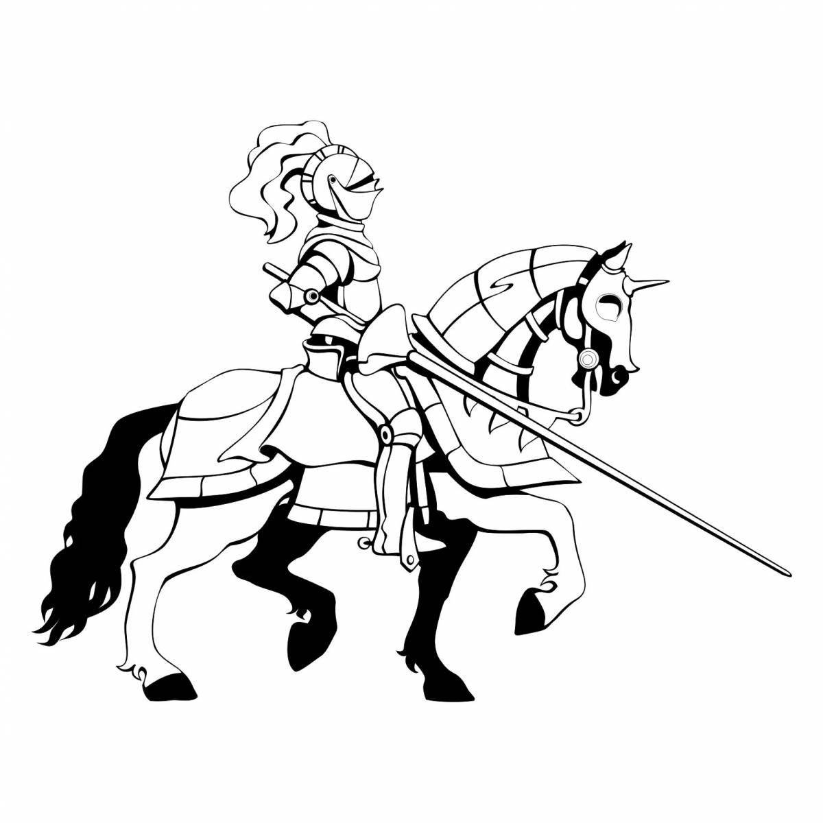 Heroic coloring knight on horseback