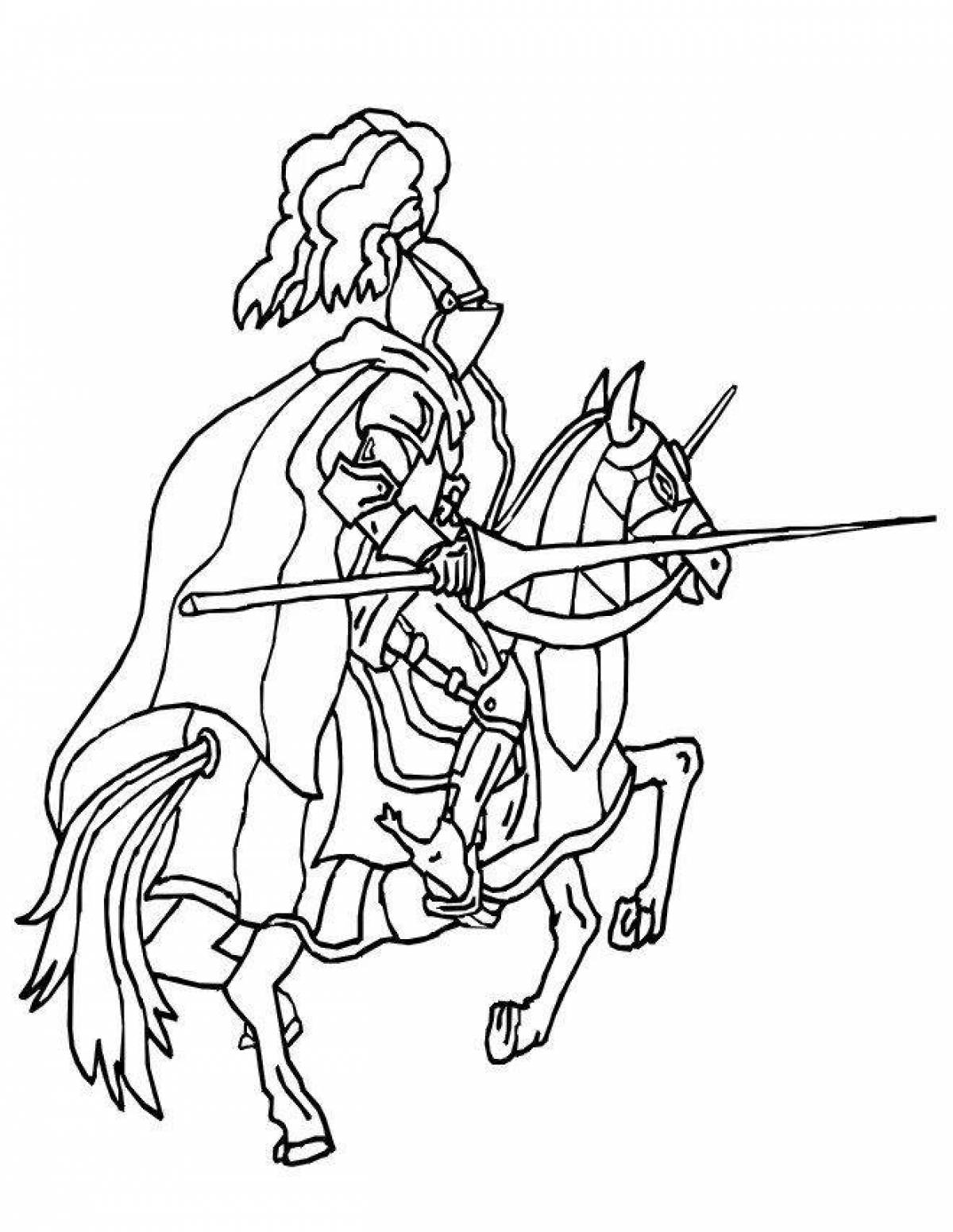 Раскраска «возвышенный рыцарь на коне»