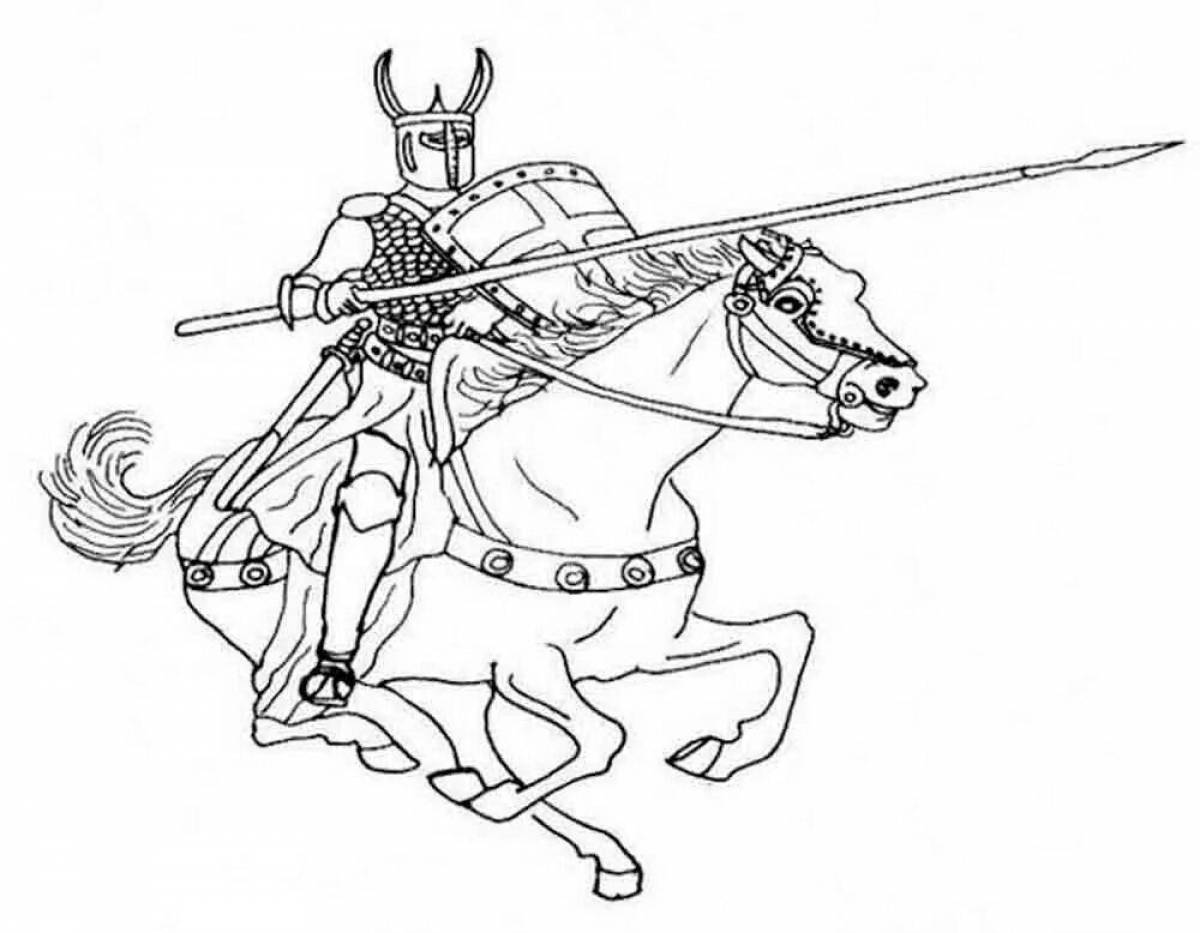 Shiny coloring knight on horseback