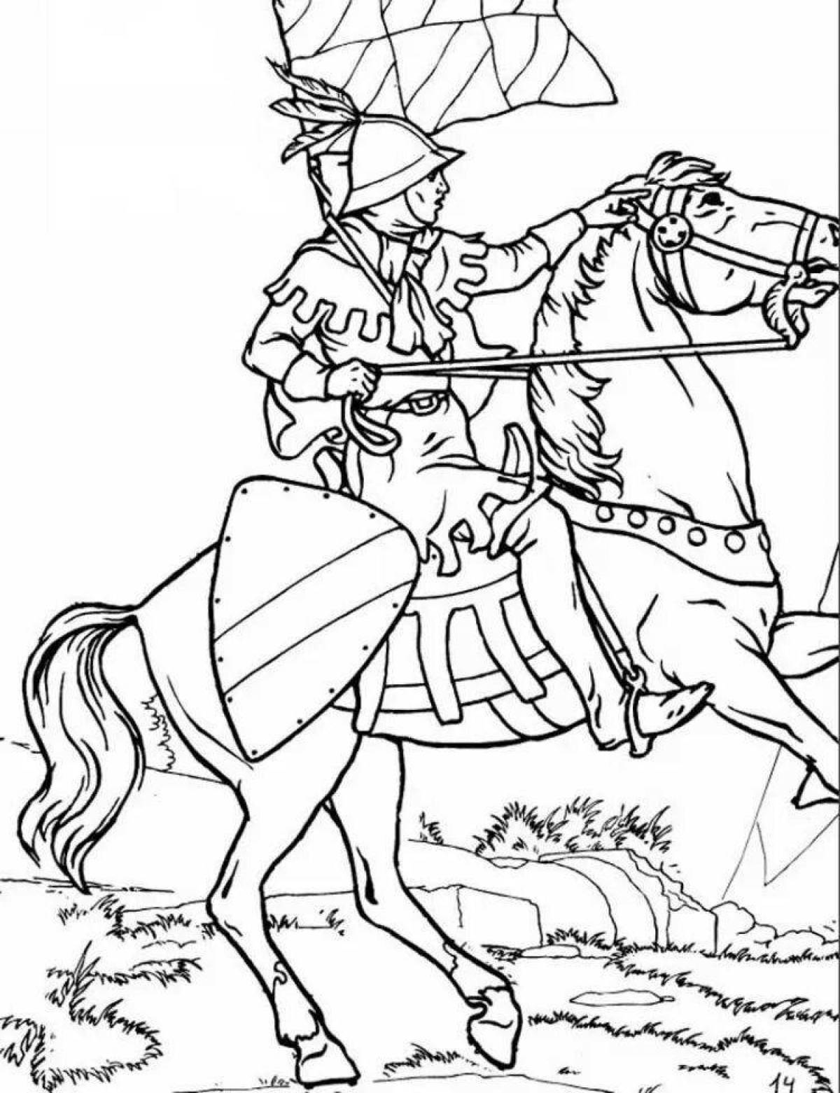 Раскраска рыцарь принцесса и лошадь для детей распечатать