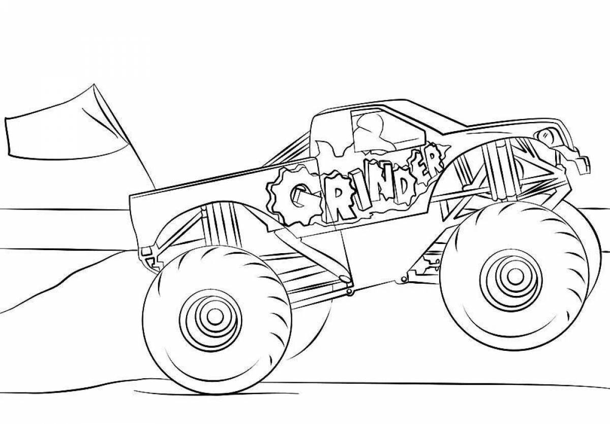 Colorful monster car coloring page