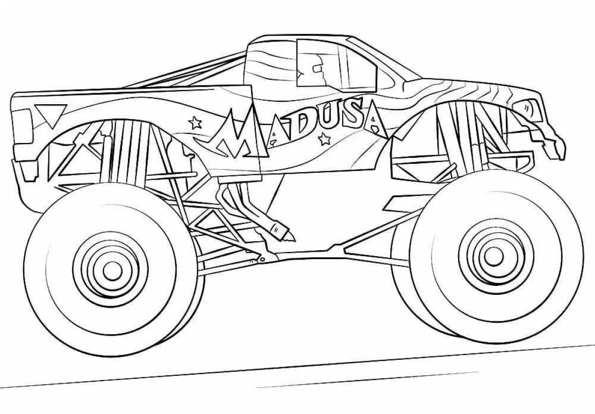 Brightly colored monster truck coloring book