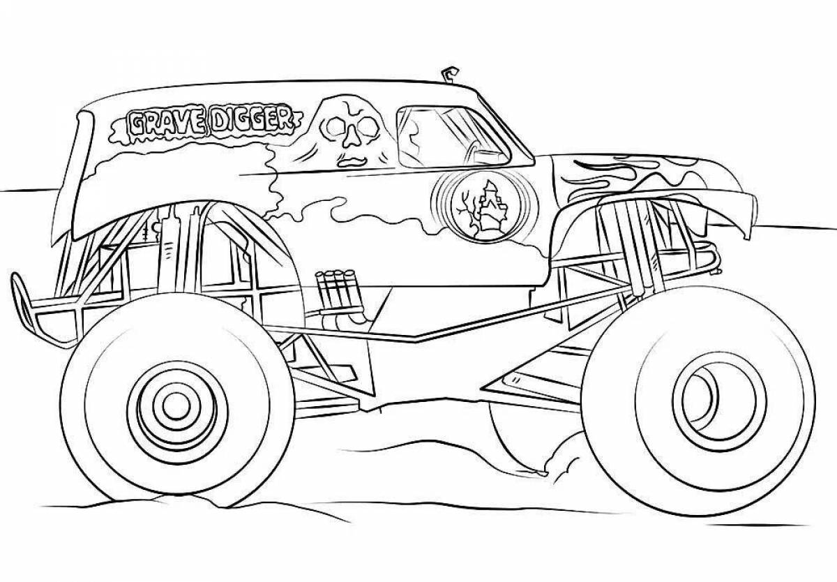 Colorfully marked monster truck coloring book