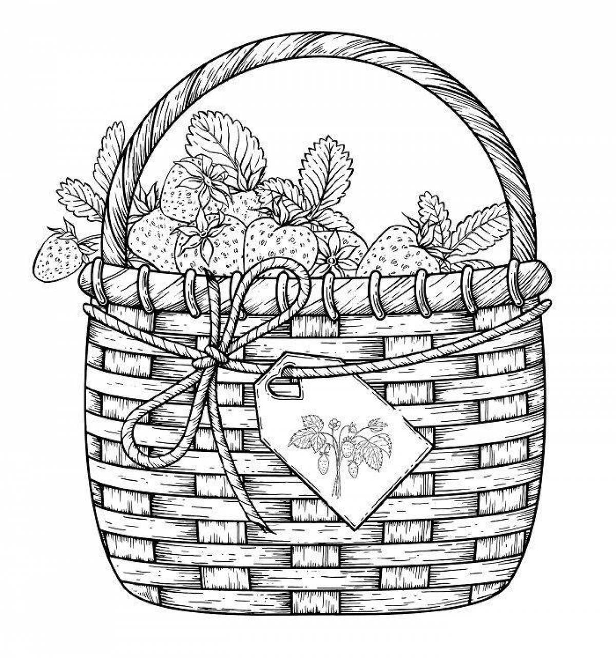 Coloring bright basket of flowers