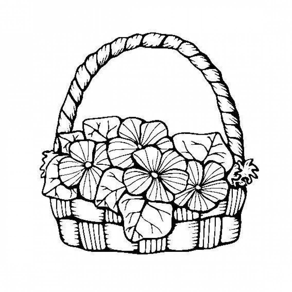 Coloring book joyful basket of flowers