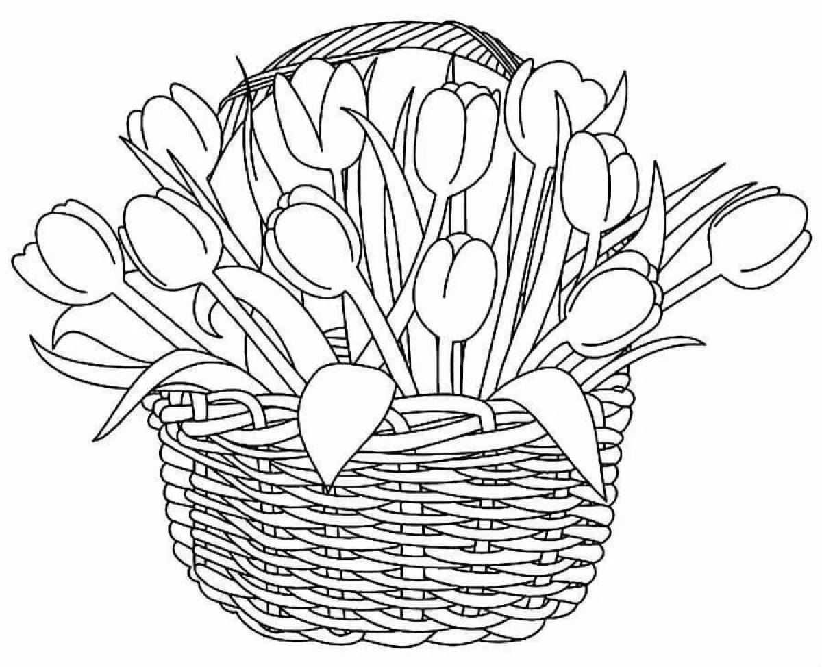 Colouring delightful basket of flowers
