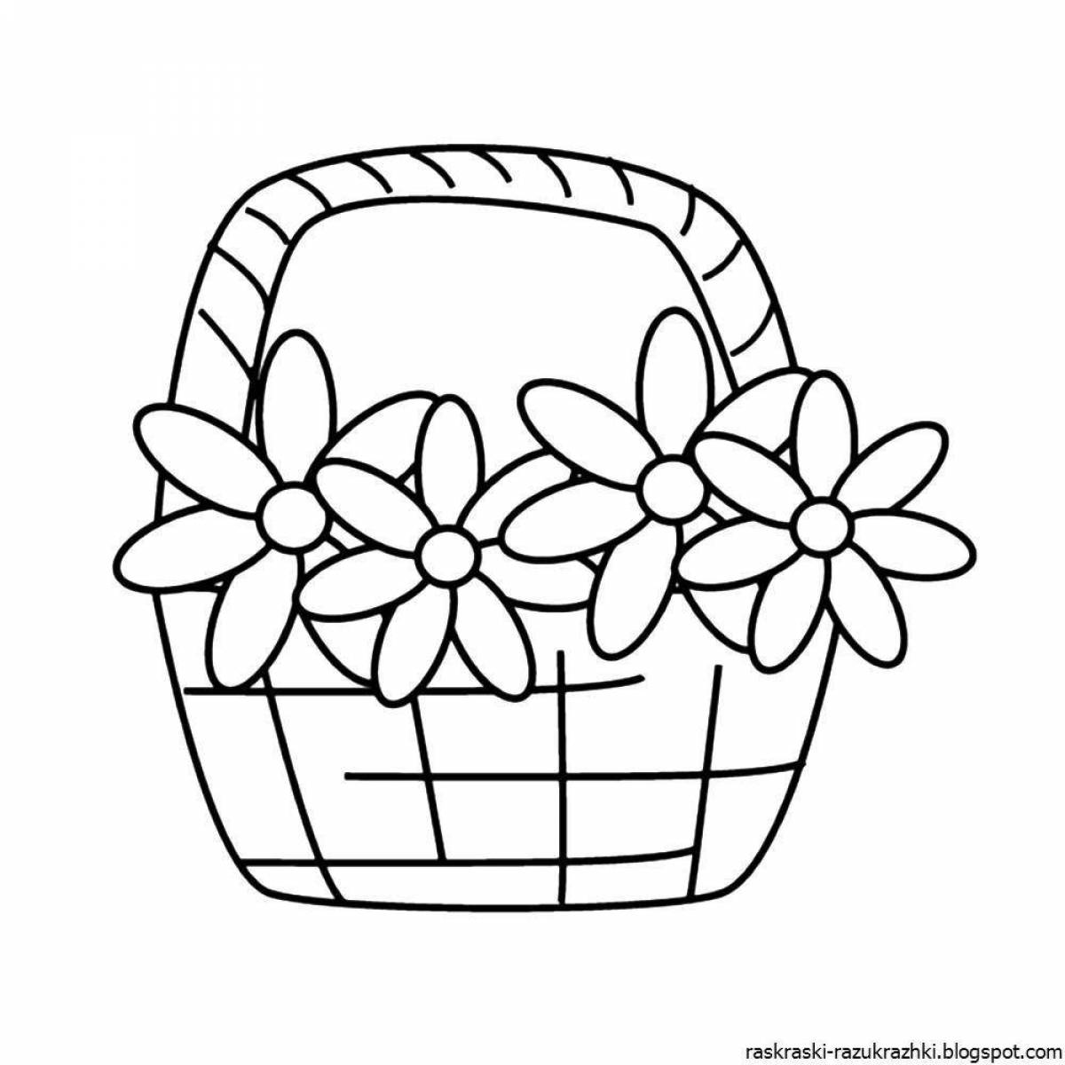 Coloring book cheerful basket of flowers