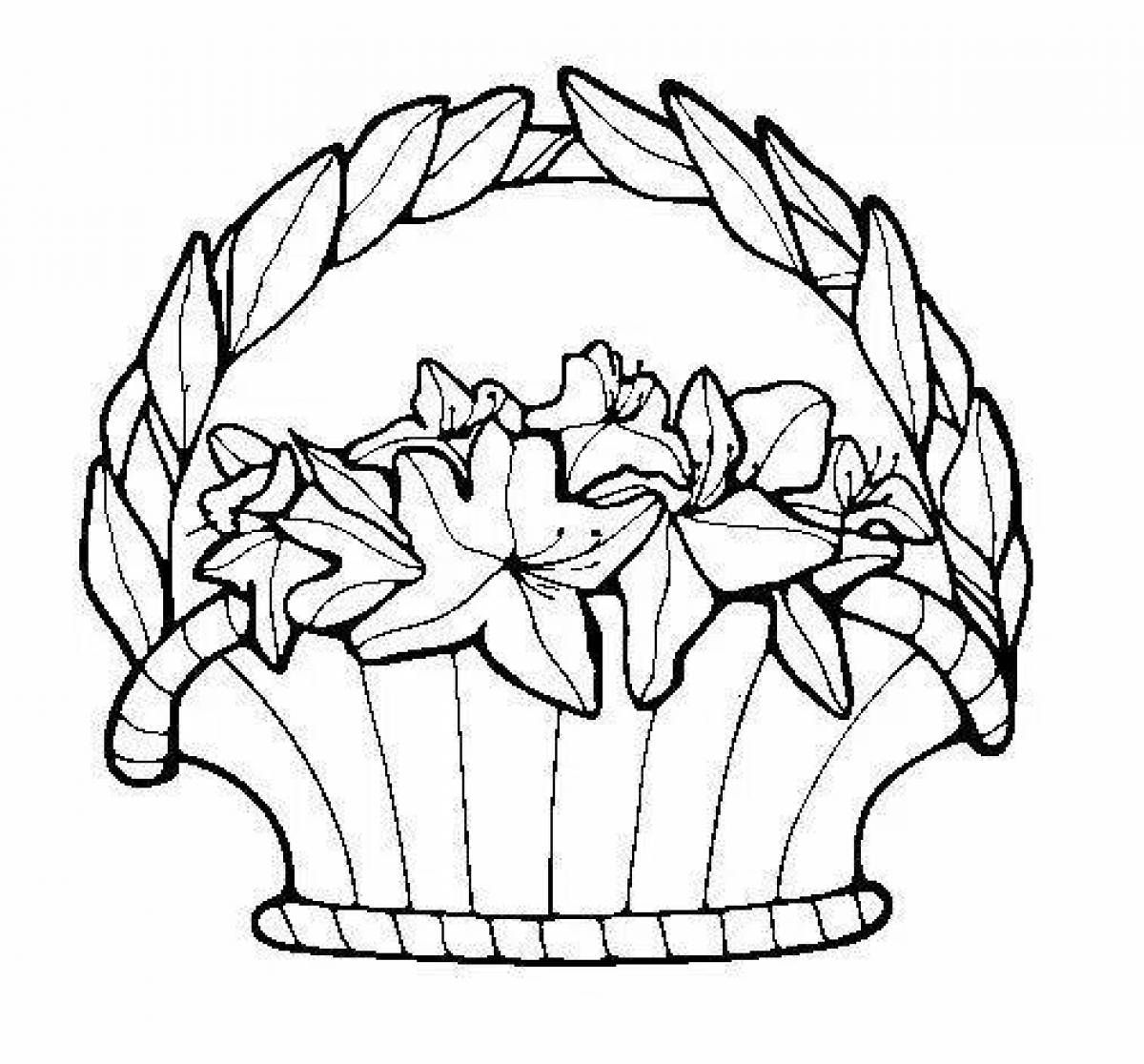 Coloring book shining basket of flowers