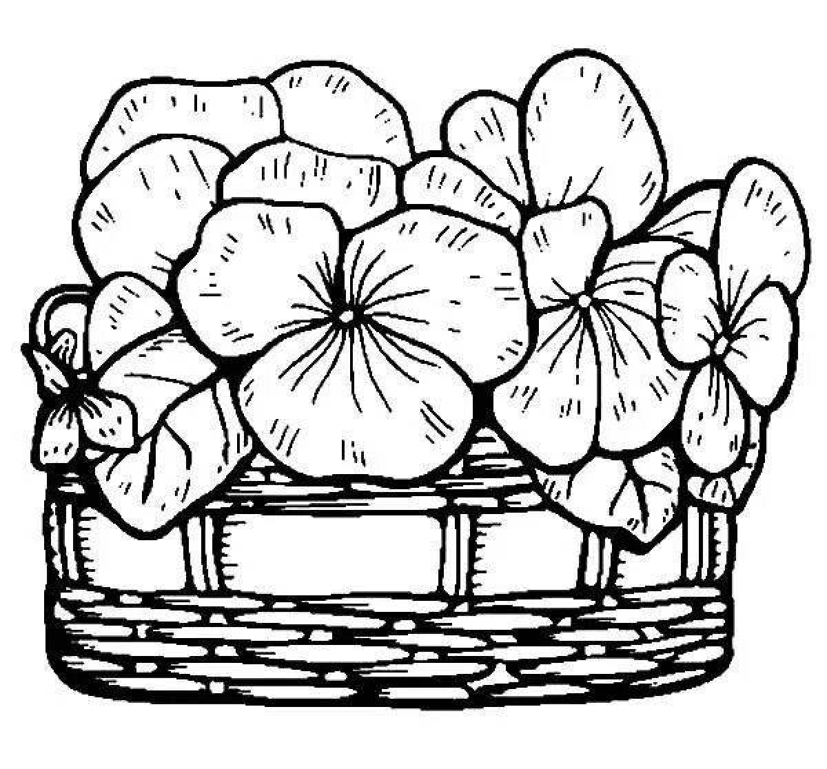 Coloring book lovely basket of flowers
