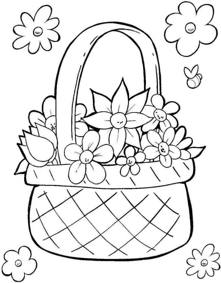 Coloring page charming basket of flowers