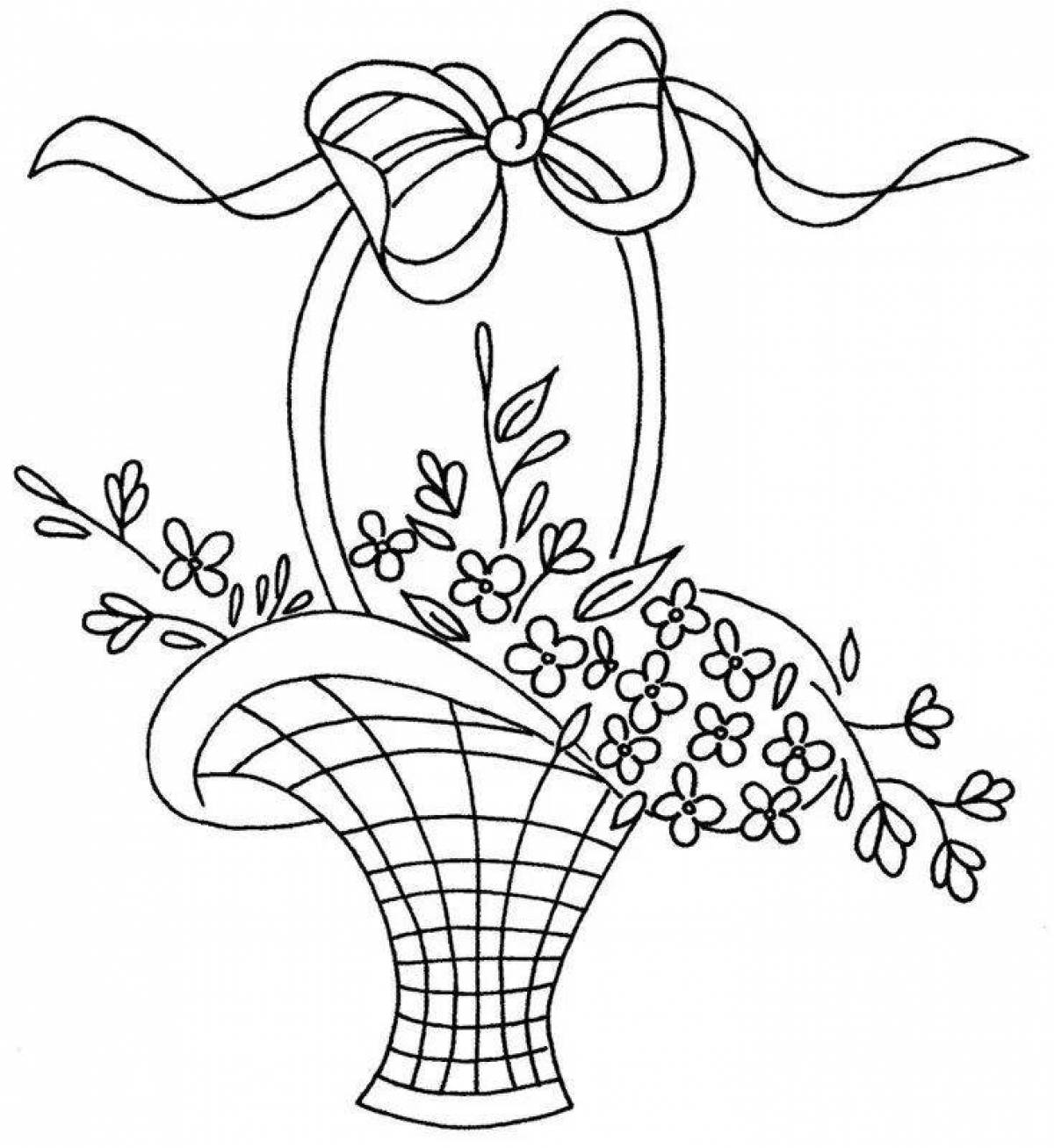 Coloring page blissful basket of flowers