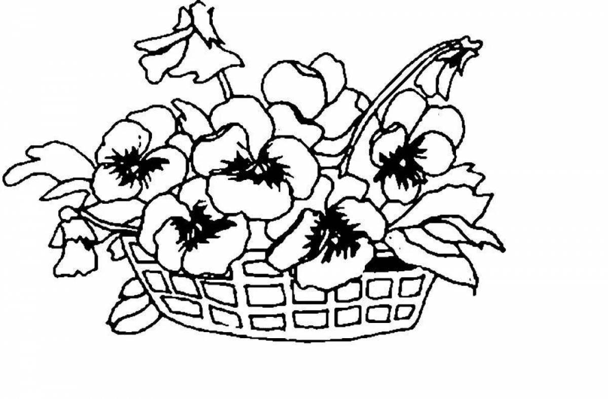 Colouring serene basket of flowers