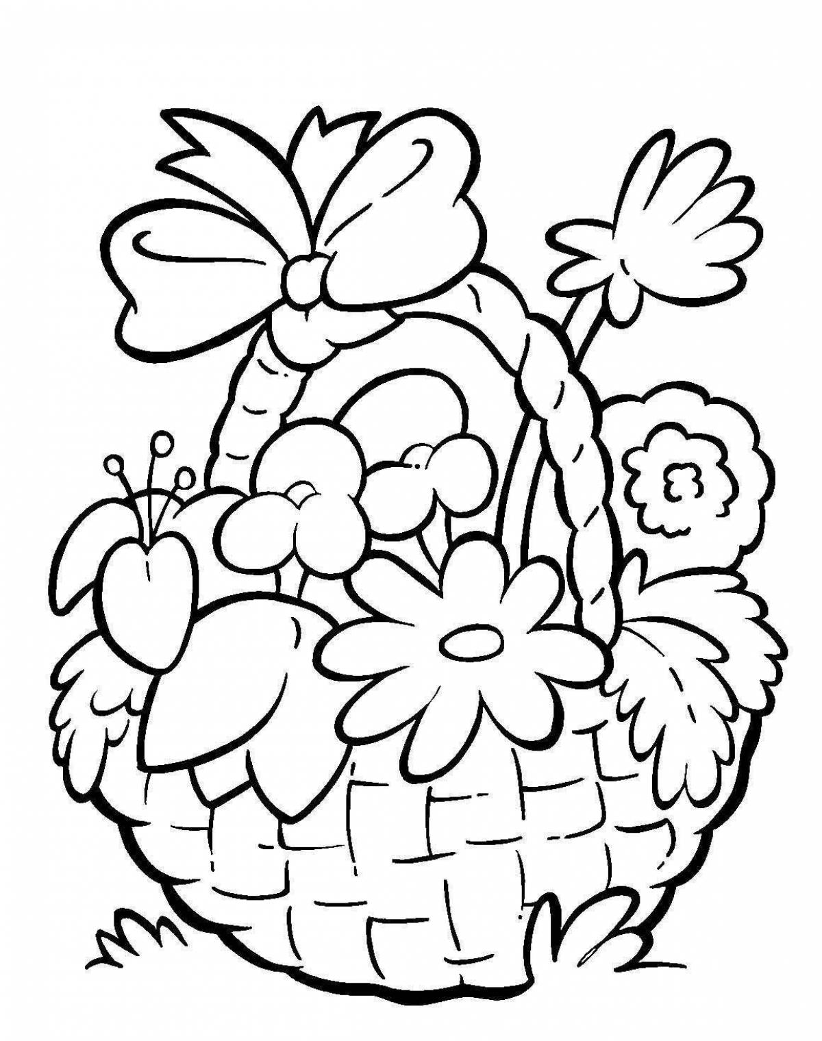 Glitter basket of flowers coloring book