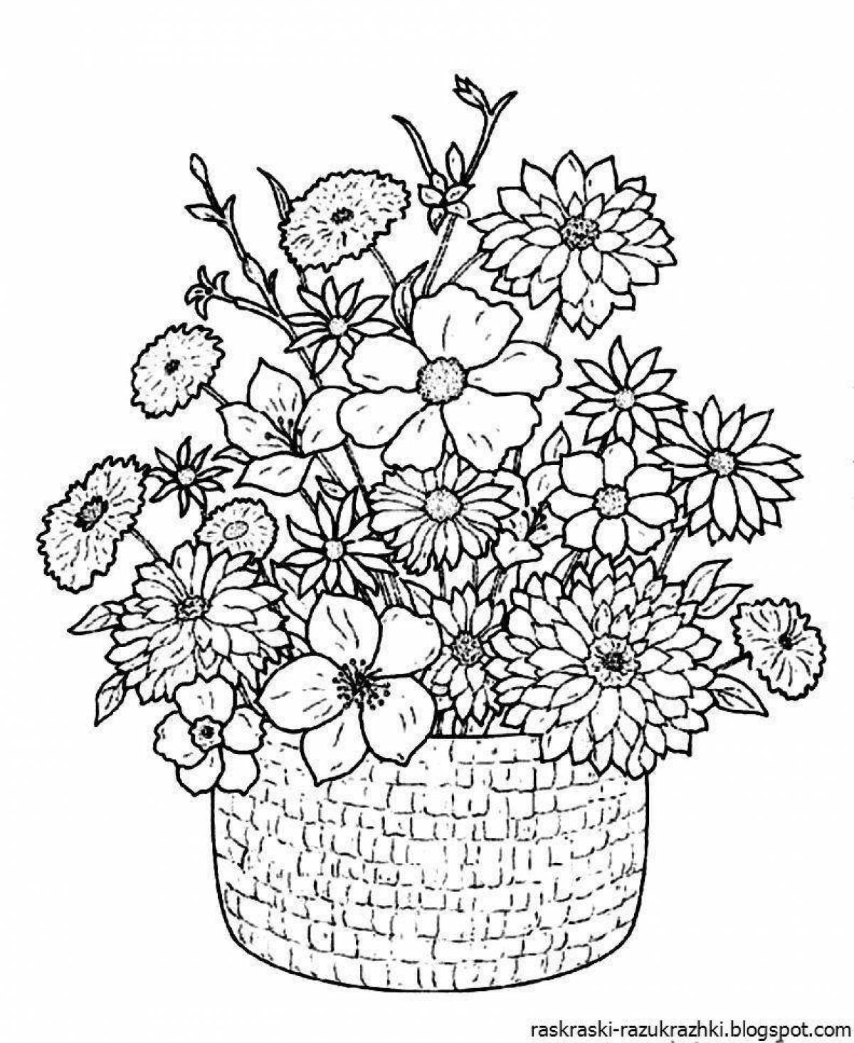 Coloring big basket of flowers