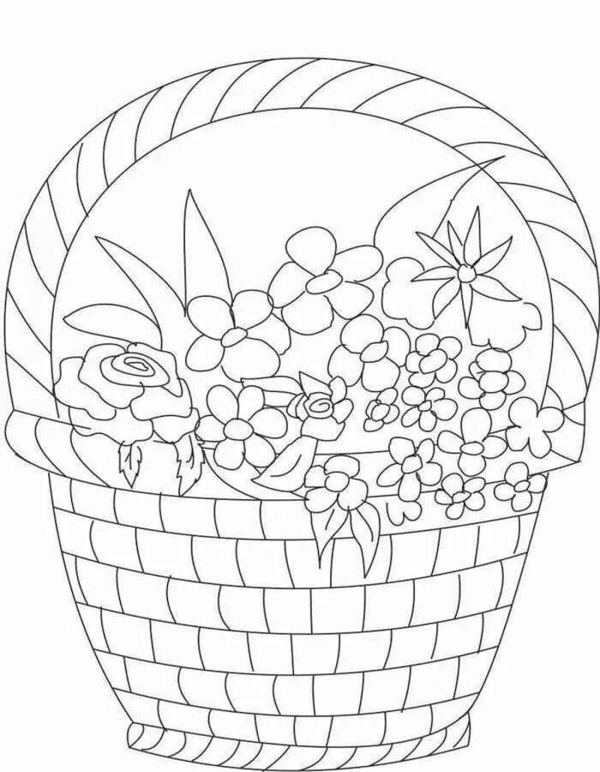 Luxury basket of flowers coloring book