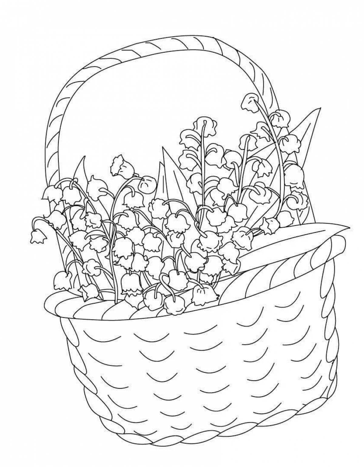 Раскраска Открытка корзина цветов | Раскраски 8 марта