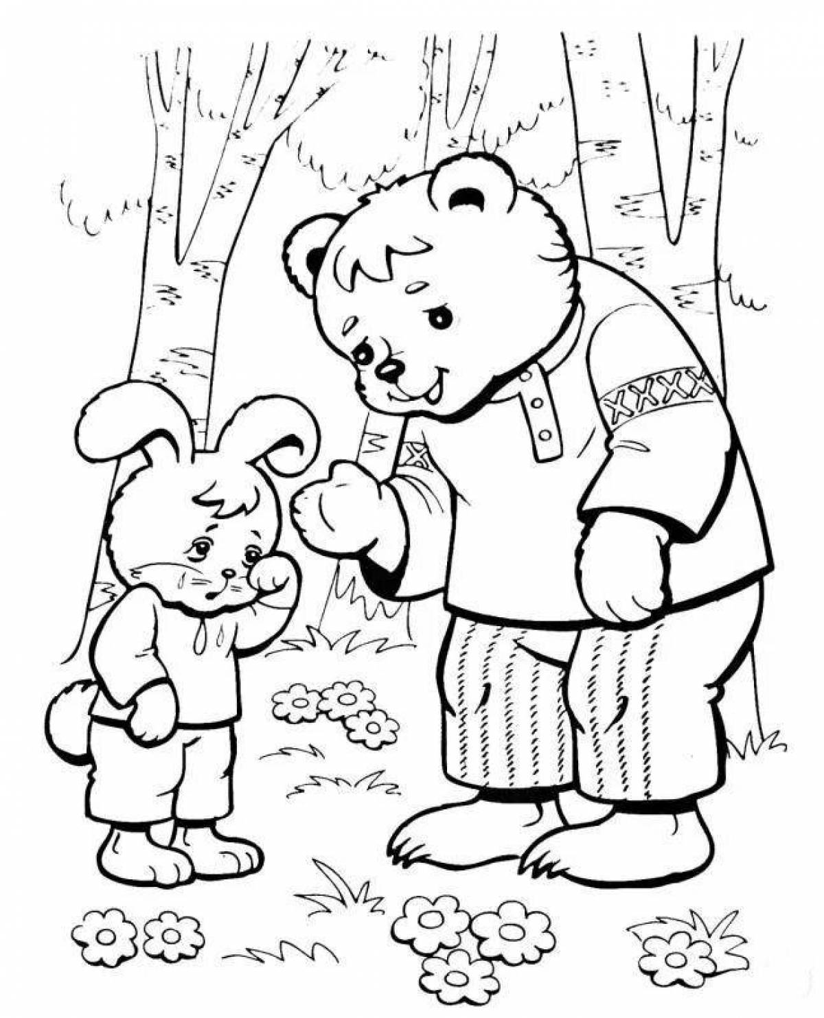 Coloring book playful bear and fox