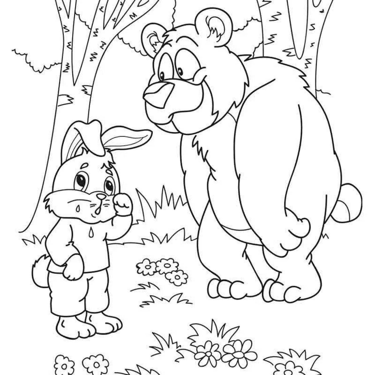 Coloring book bright bear and fox