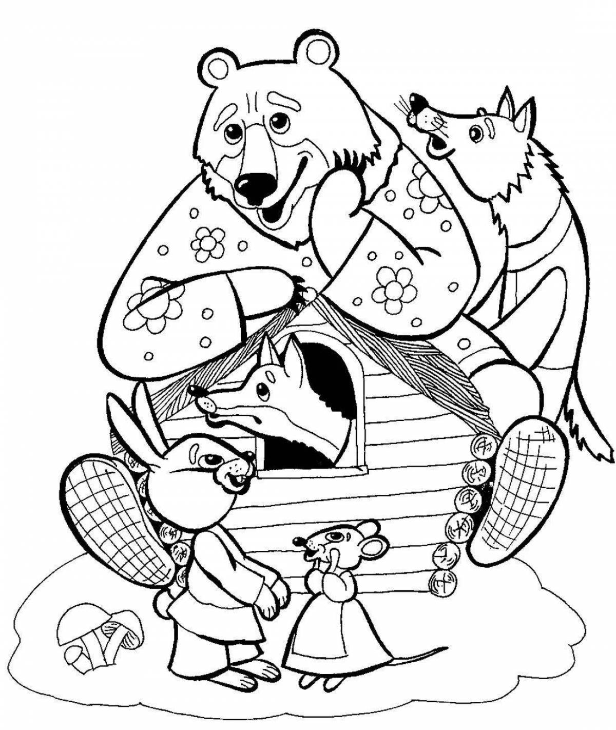 Adorable bear and fox coloring page