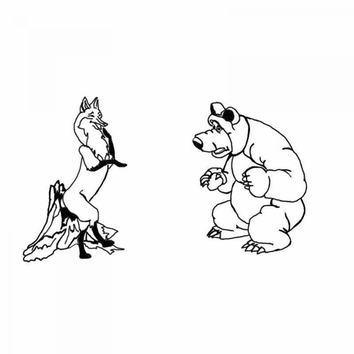 Fancy bear and fox coloring page