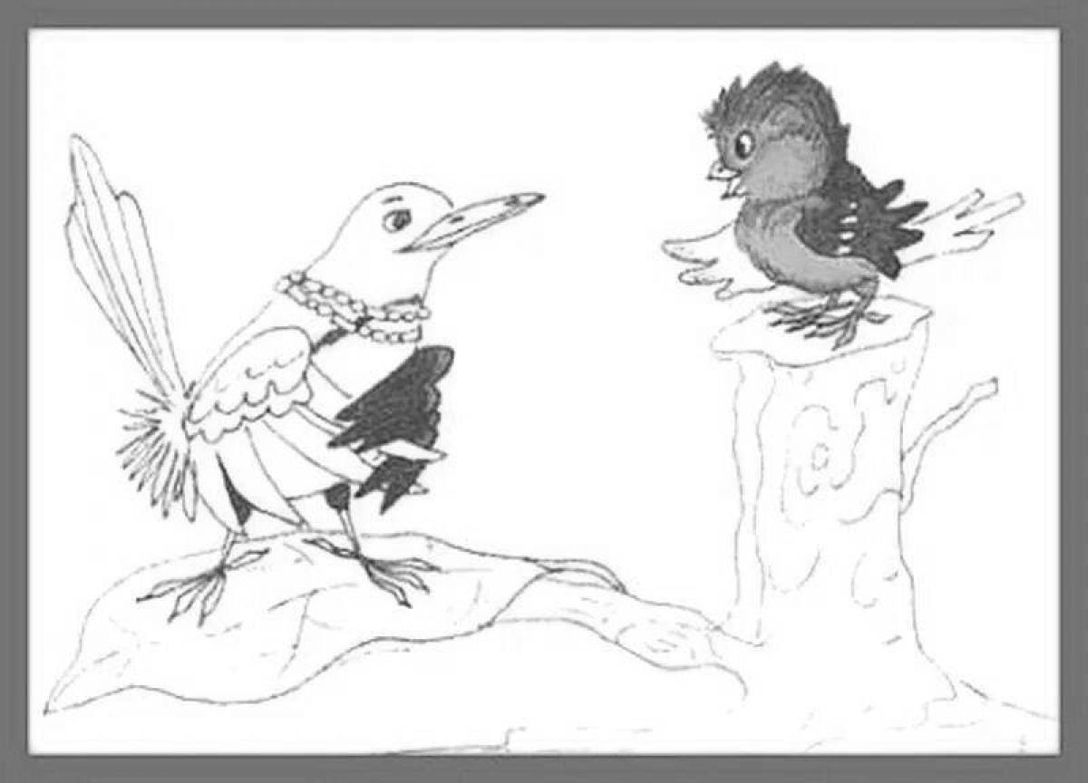 Coloring page joyful sparrow and crow